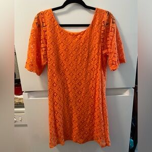Orange, short sleeve lace, mini dress